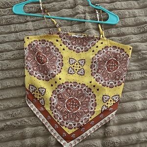 Rachel Zoe Yellow and Brown Patterned Crop Top